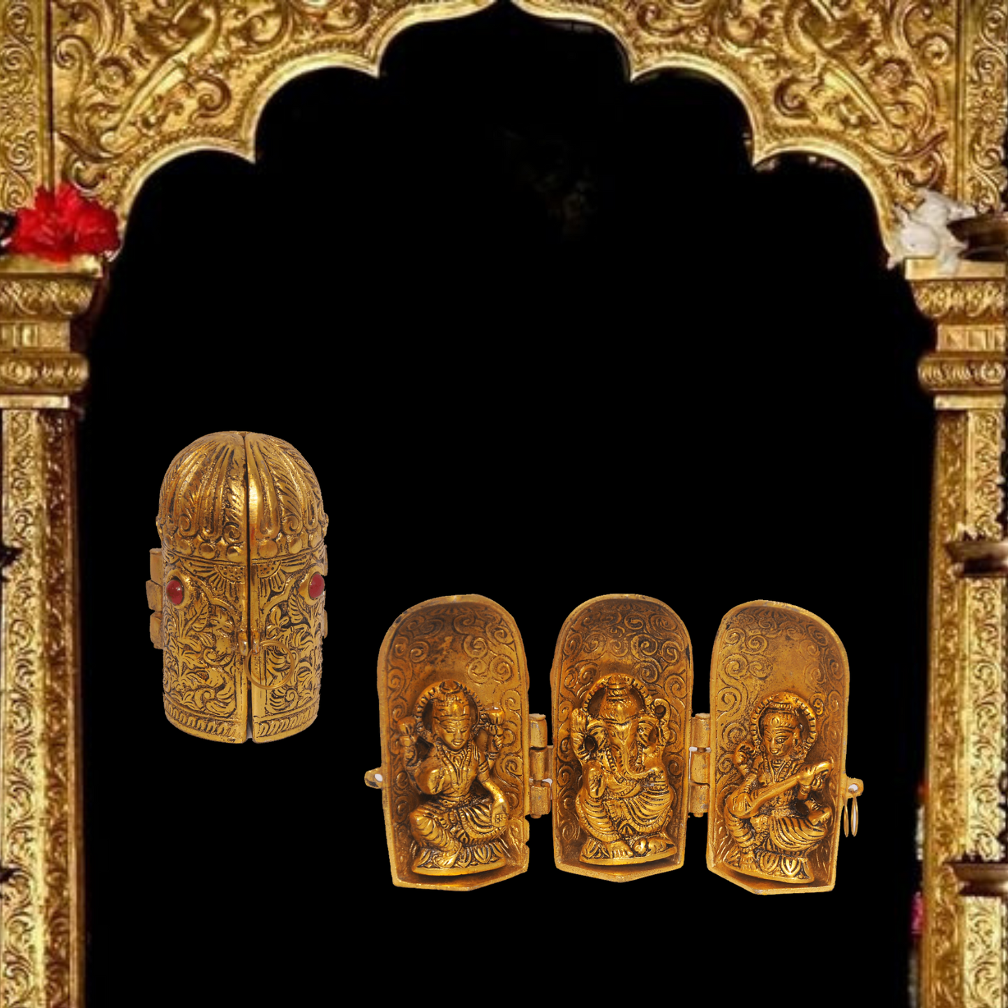 Folding Ganesh Parivar in Brass – 6 Inches High