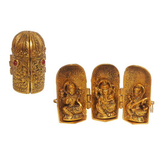 Folding Ganesh Parivar in Brass – 6 Inches High