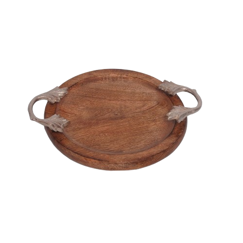 Wooden Tray with Brass Handle – 10 Inches