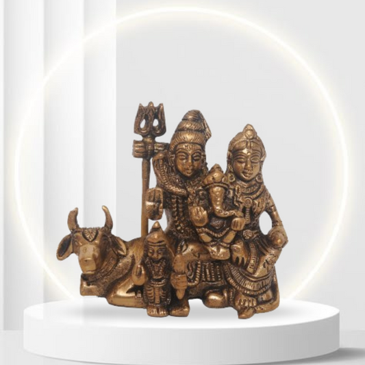 Shiv Parvati Brass Idol – 6" Wide x 5" High