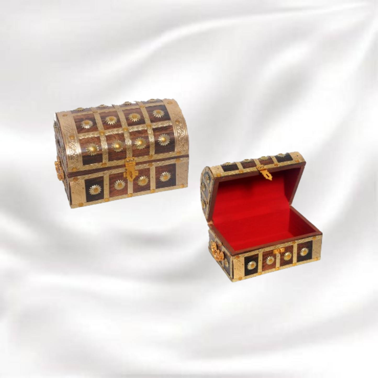 Wooden Box with Brass Carving – 9 Inches