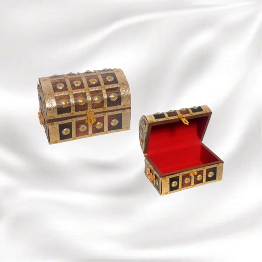 Wooden Box with Brass Carving – 9 Inches
