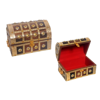 Wooden Box with Brass Carving – 9 Inches