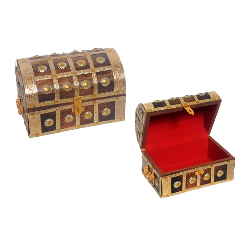 Wooden Box with Brass Carving – 9 Inches